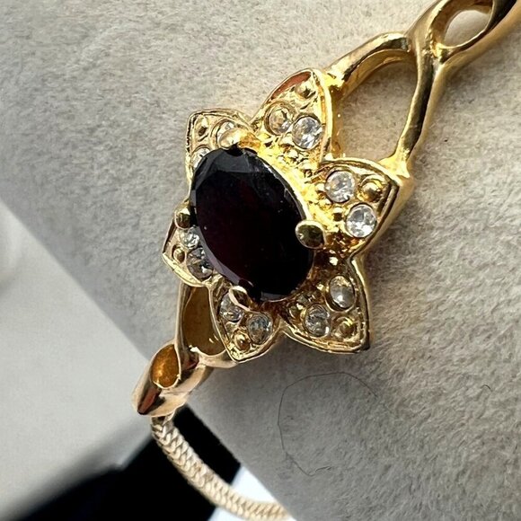 Gold Plated Ring & Bracelet Set With Garnet & Rhinestones.  A22 - Picture 6 of 10